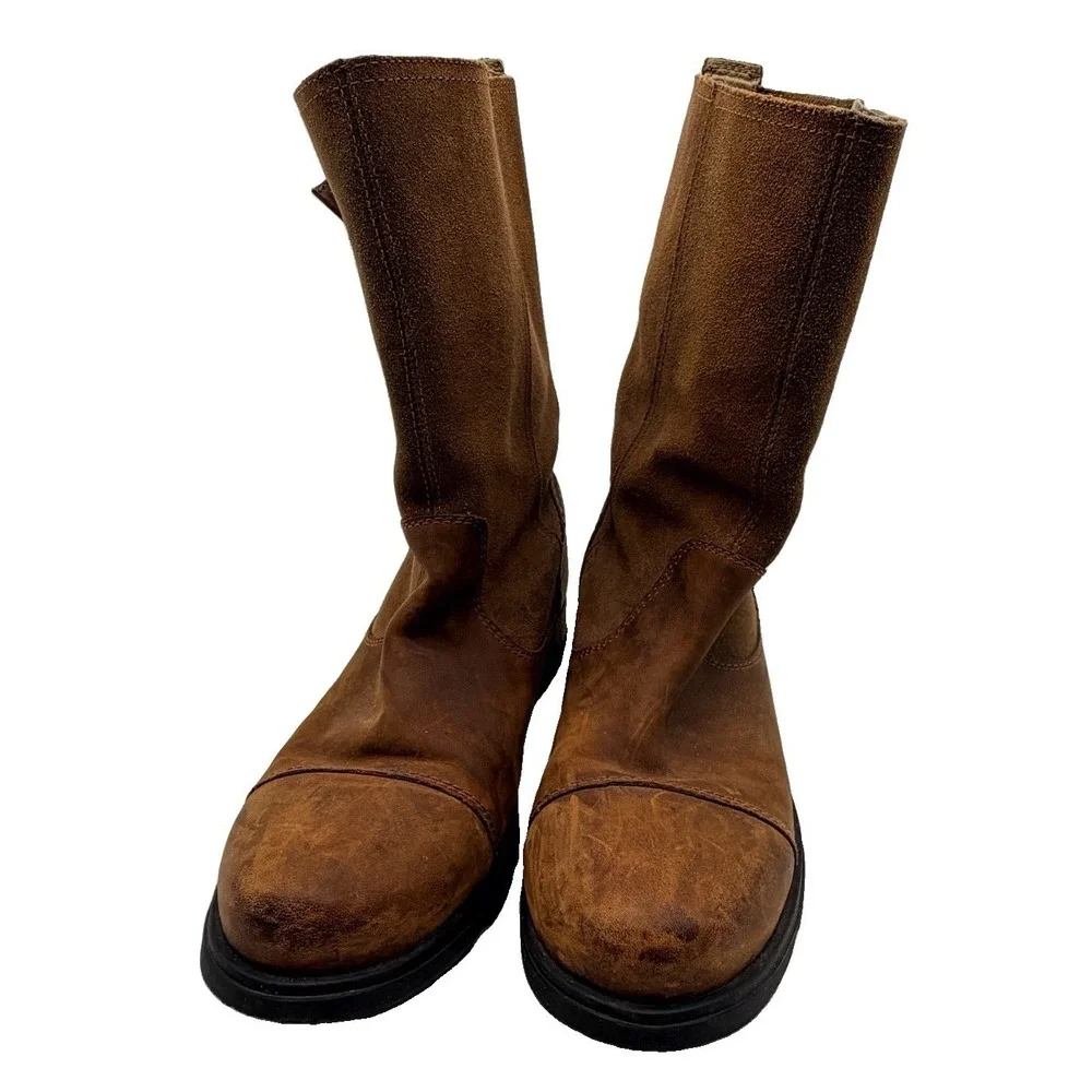Sorel Boots Women 9.5 Brown Major Pull On Leather Snow Rustic Mid Calf Buckle